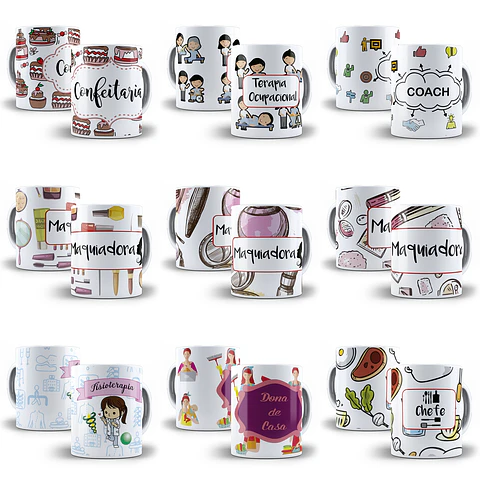 79 Artes para Caneca Profissões Editável em Corel Draw