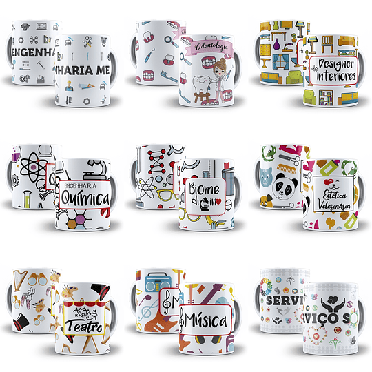 79 Artes para Caneca Profissões Editável em Corel Draw