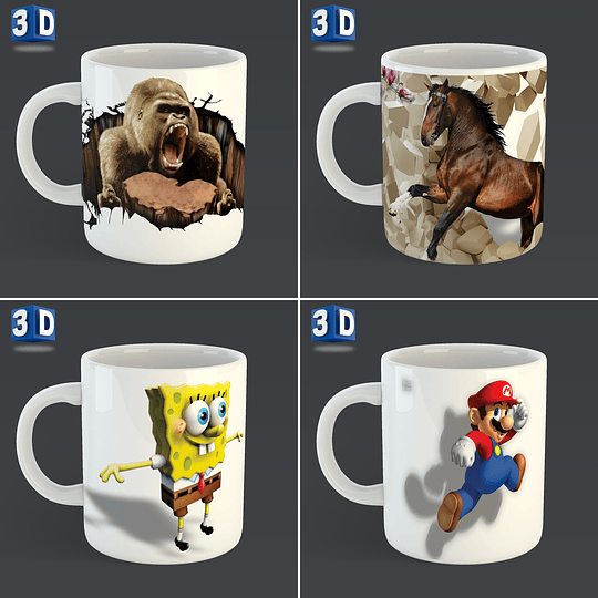 54 Artes para Caneca 3D Editável em Corel Draw