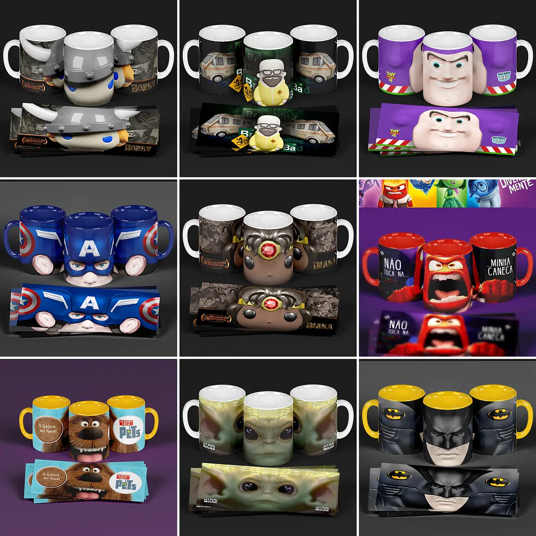 160 Artes para Caneca 3D Premium Arquivo em Jpge/Png 1