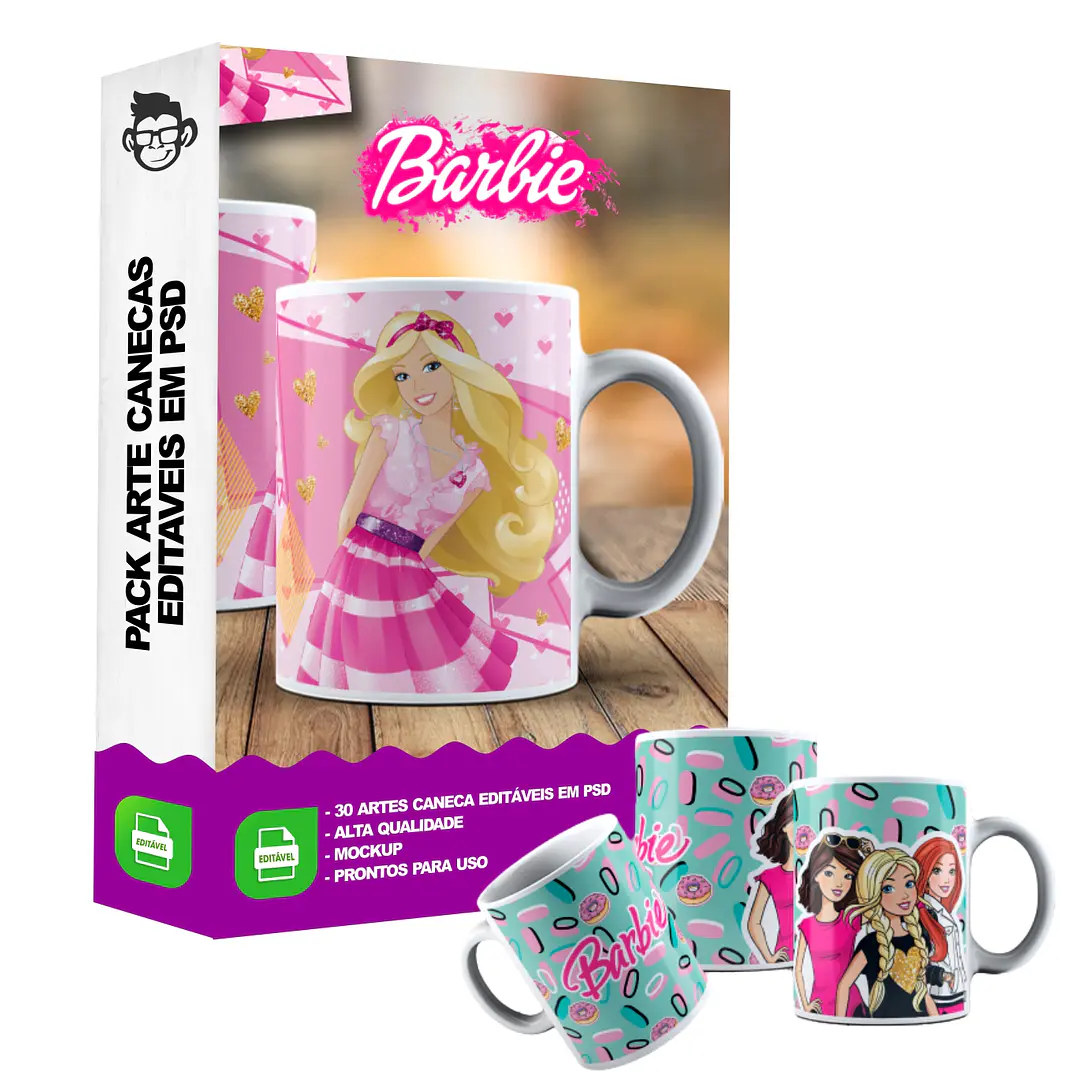 30 Artes Caneca Barbie Editável em Photoshop 5
