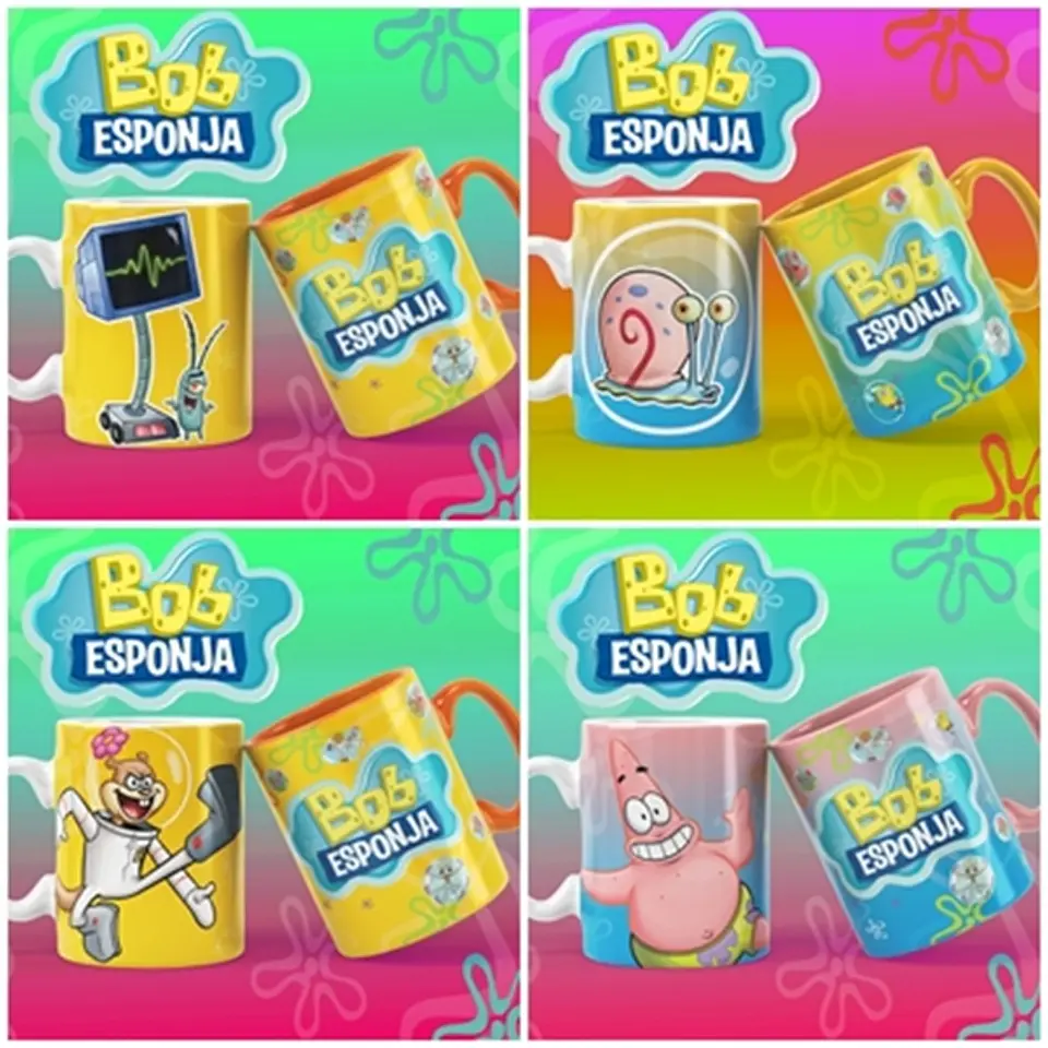 20 Artes para Caneca Bob Esponja Editável em Corel Draw 1
