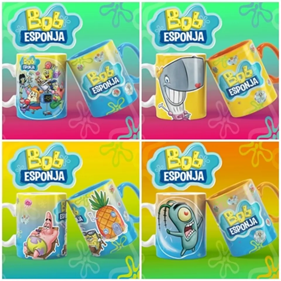 20 Artes para Caneca Bob Esponja Editável em Corel Draw 2