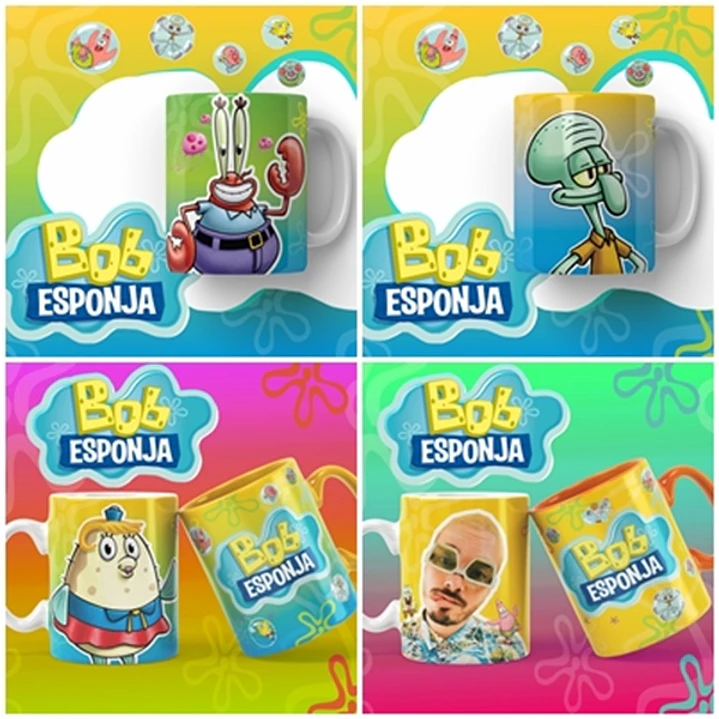 20 Artes para Caneca Bob Esponja Editável em Corel Draw 3