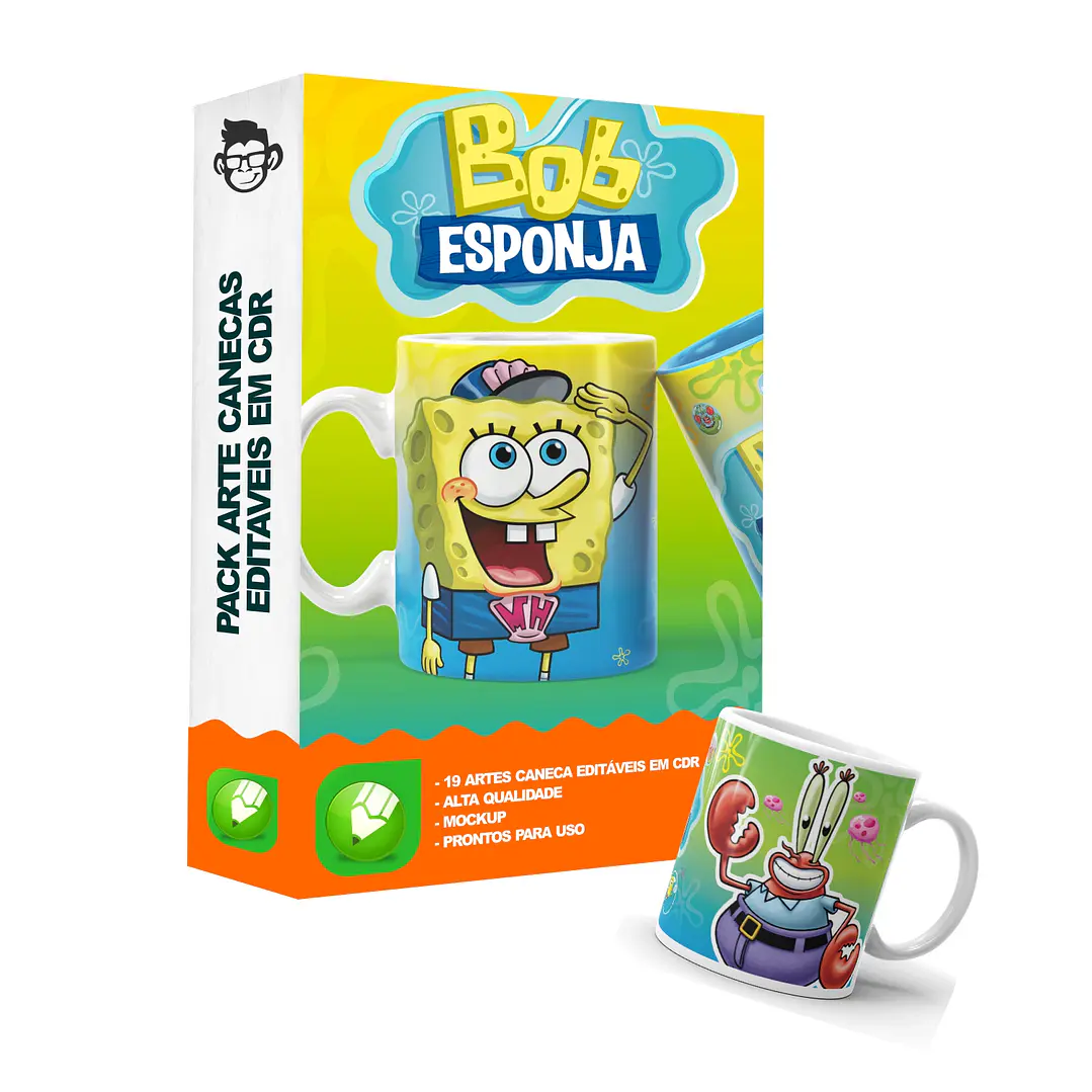 20 Artes para Caneca Bob Esponja Editável em Corel Draw 4