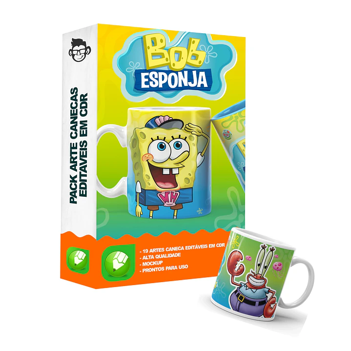 20 Artes para Caneca Bob Esponja Editável em Corel Draw 4