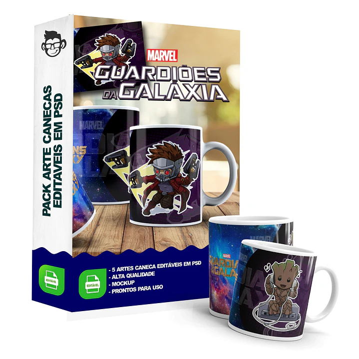 5 Artes Caneca Guardiões da Galaxia Editável em Photoshop 2