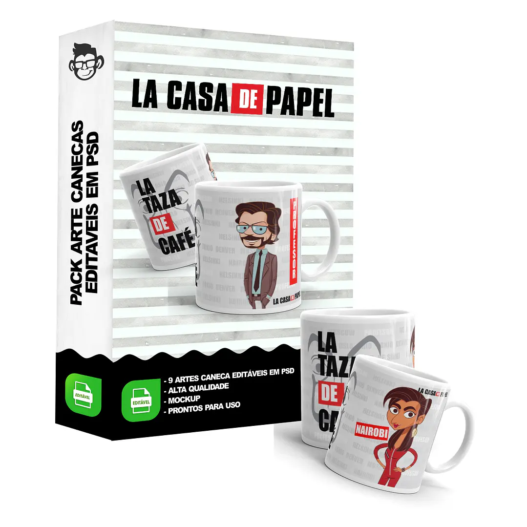 9 Artes Caneca La Casa de Papel Editável em Photoshop 5