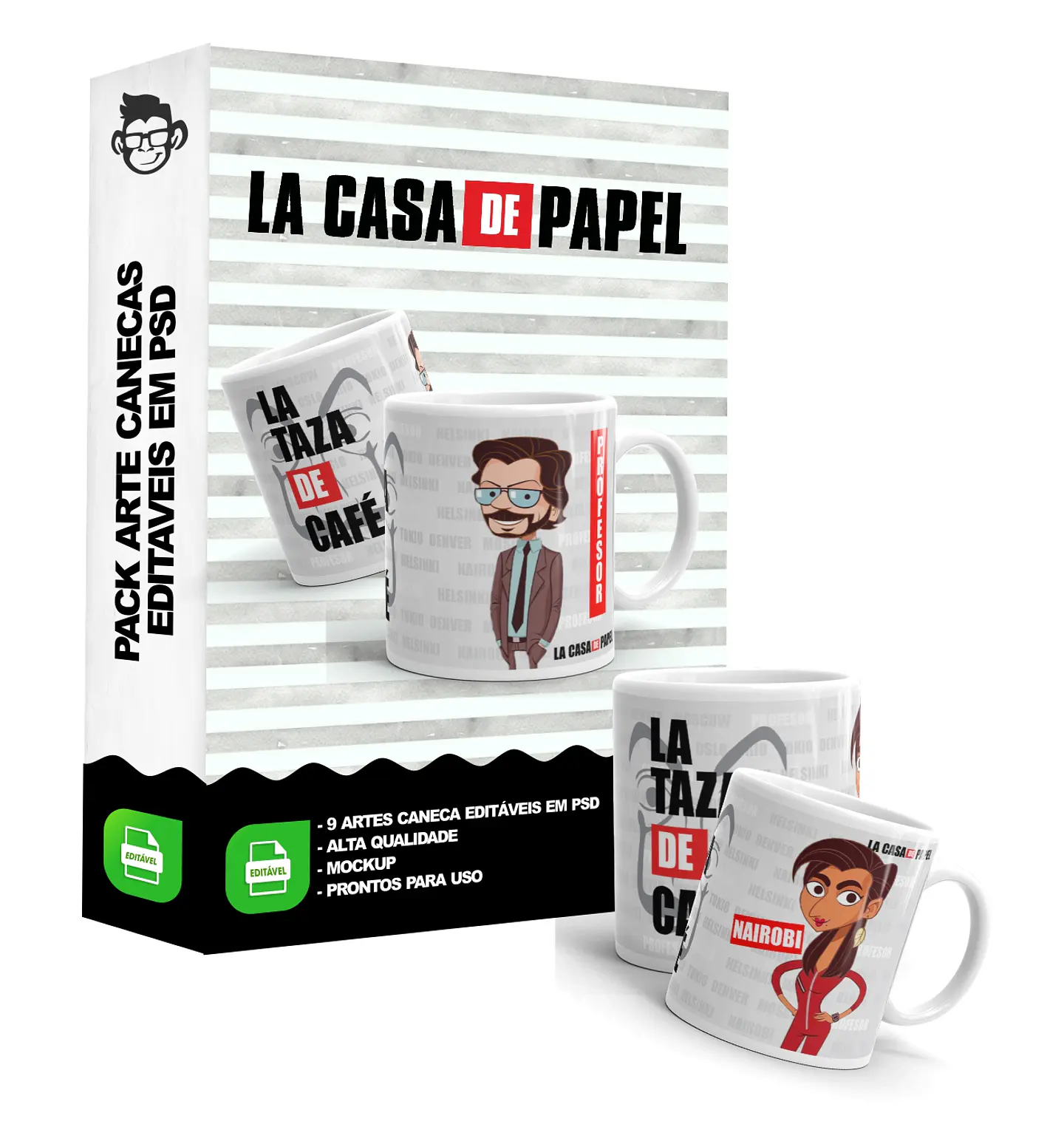 9 Artes Caneca La Casa de Papel Editável em Photoshop 5