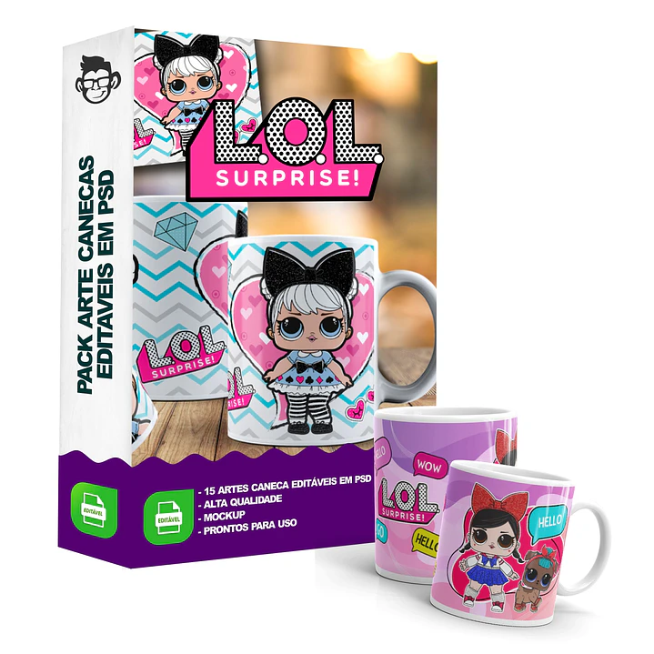 15 Artes Caneca LOL Suprise Editável em Photoshop 7