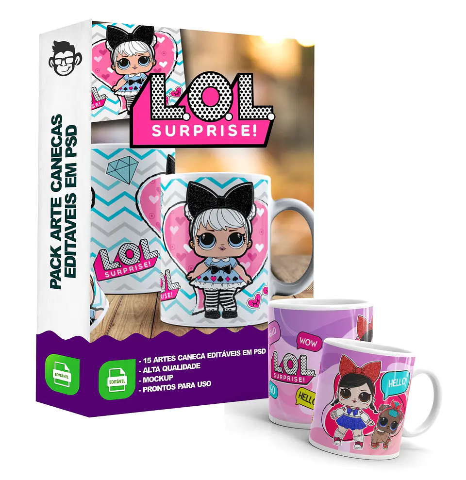15 Artes Caneca LOL Suprise Editável em Photoshop 7