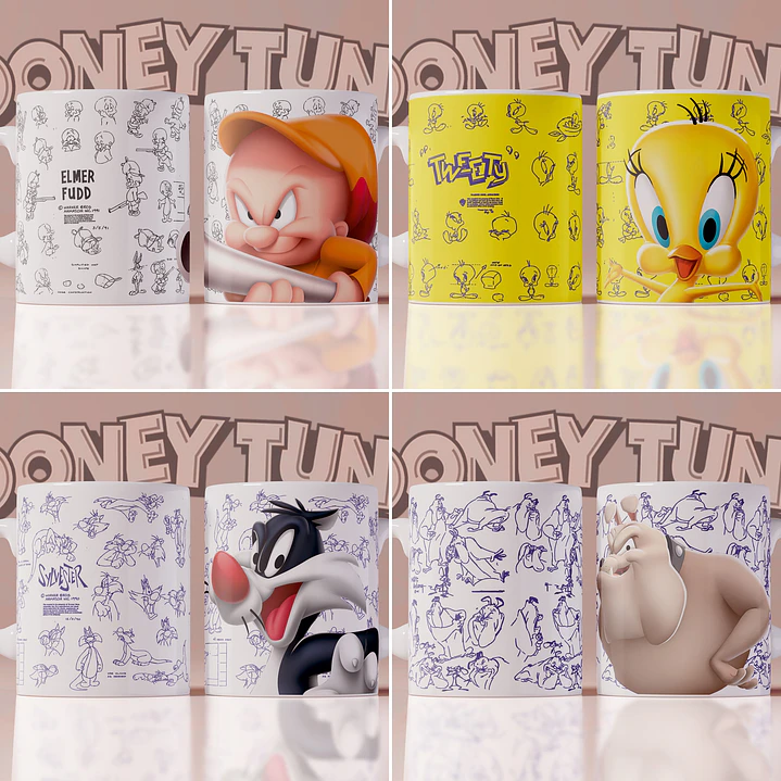24 Artes Caneca Looney Tunes Editável em Photoshop e Corel 1