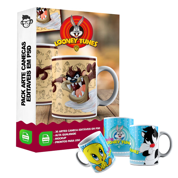 36 Artes Caneca Looney Tunes Editável em Photoshop 4
