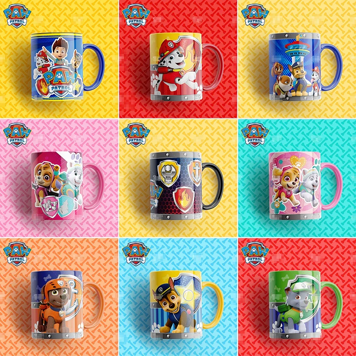15 Artes Caneca Patrulha Canina Editável em Photoshop 1