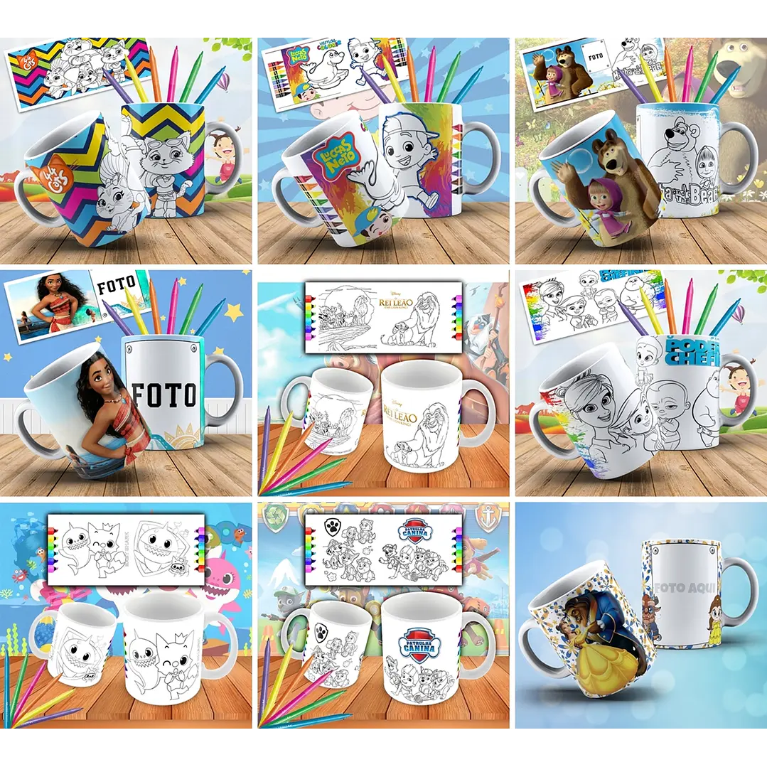 179 Artes para Caneca Personagens para Colorir Arquivo em Jpge/Png 2