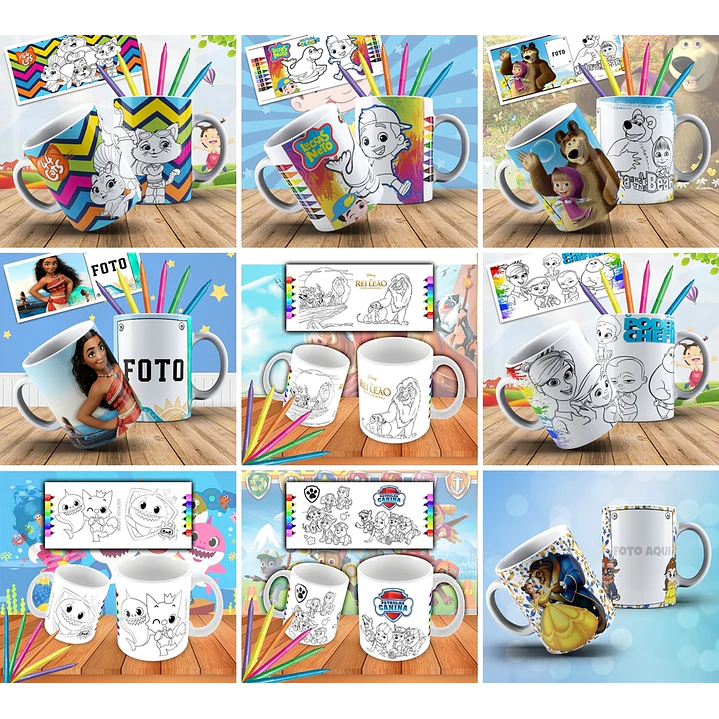 179 Artes para Caneca Personagens para Colorir Arquivo em Jpge/Png 2