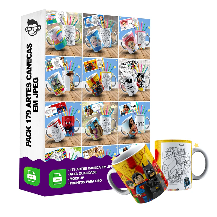 179 Artes para Caneca Personagens para Colorir Arquivo em Jpge/Png 4