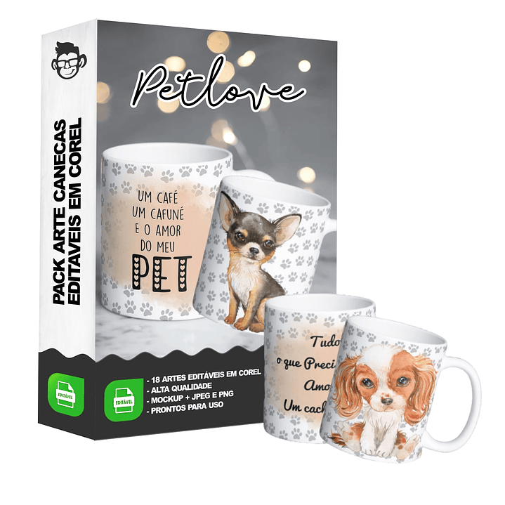 18 Artes para Caneca Pet Love Editável em Corel Draw 3