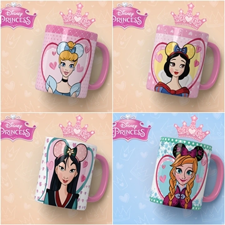 13 Artes para Caneca Princesas Disney Editável em Corel Draw 2