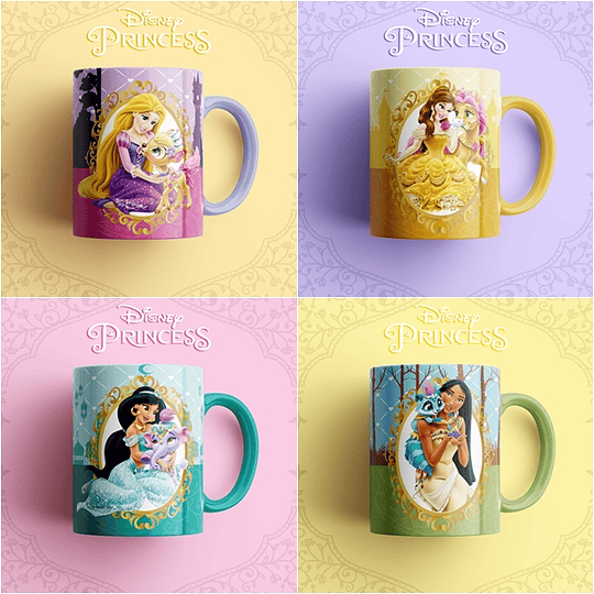 13 Artes Caneca Princesas Disney Editável em Photoshop
