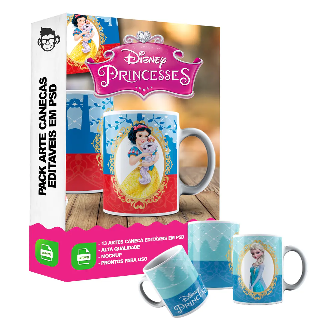 13 Artes Caneca Princesas Disney Editável em Photoshop 4