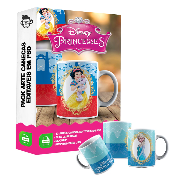 13 Artes Caneca Princesas Disney Editável em Photoshop 4