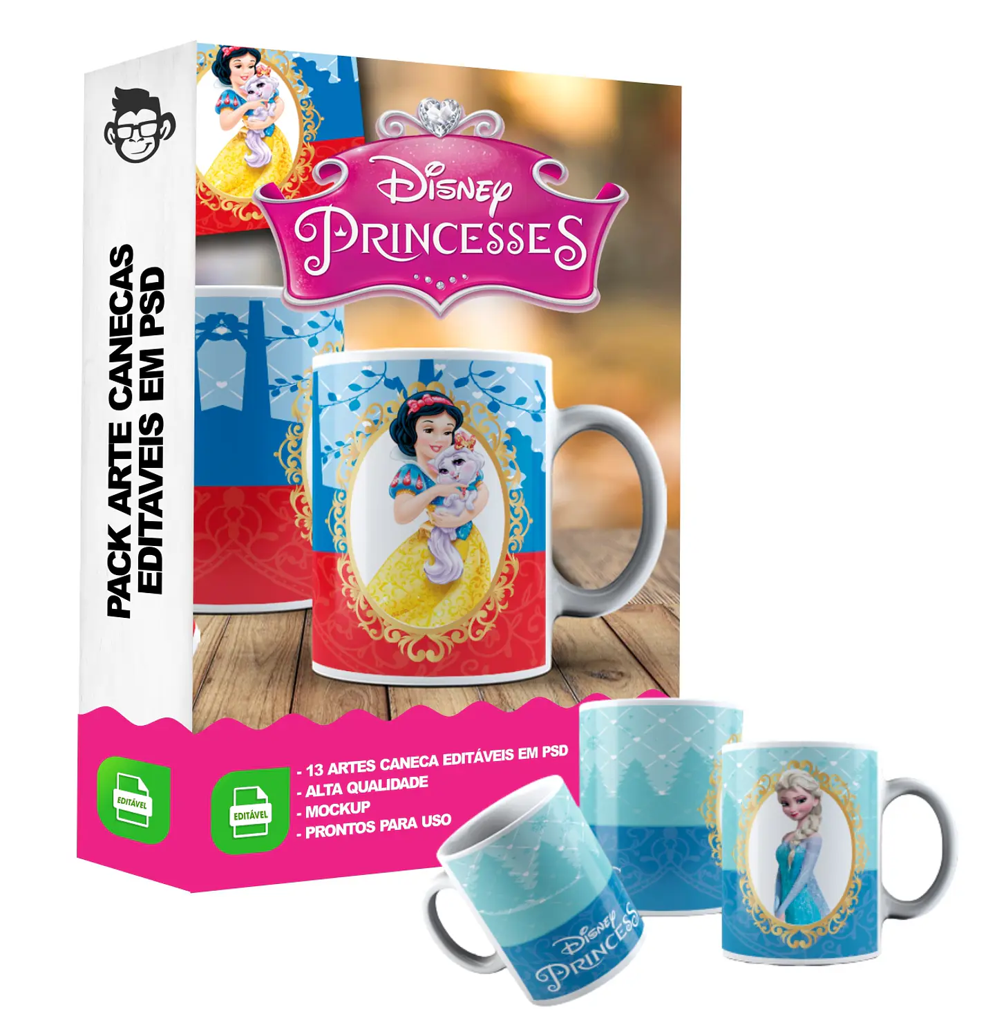 13 Artes Caneca Princesas Disney Editável em Photoshop 4