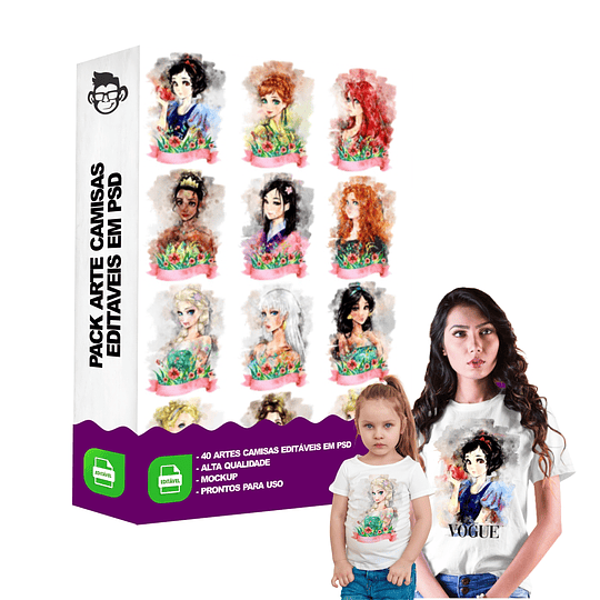 40 Artes Camisa Princesas Disney Editável em Photoshop
