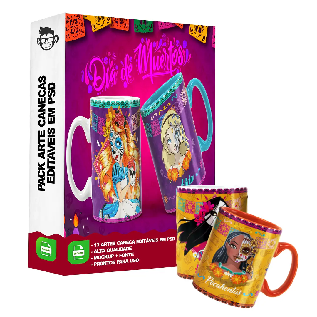 13 Artes Caneca Caveira Mexicana Editável em Photoshop 2