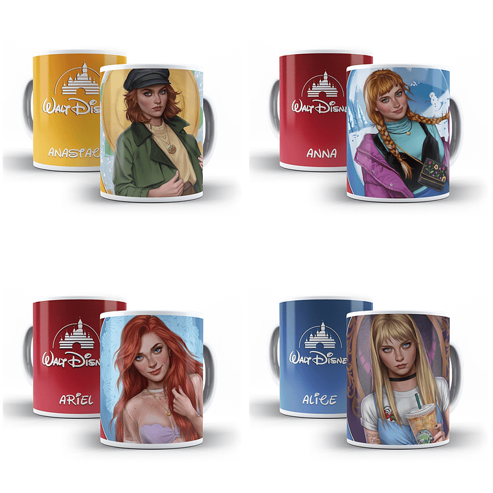 26 Artes Caneca Princesa Modernas Disney Editável em Photoshop 1