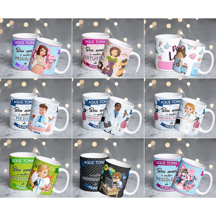 82 Artes para Caneca Profissões Editável em Corel Draw 2