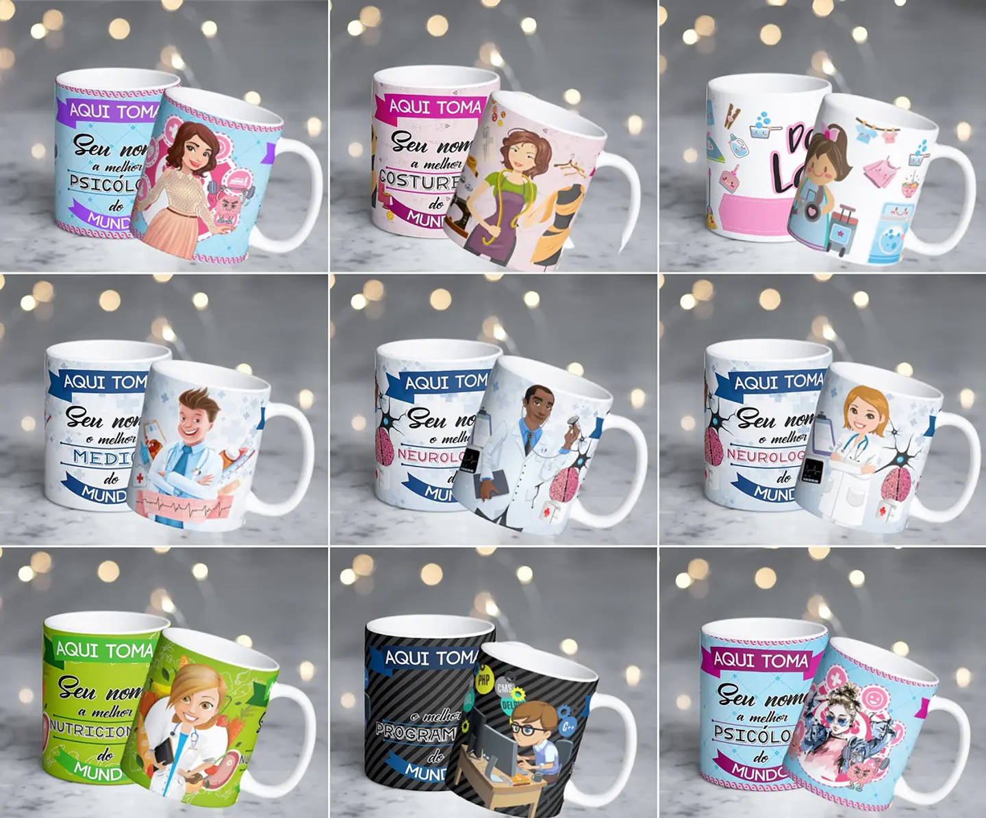 82 Artes para Caneca Profissões Editável em Corel Draw 2