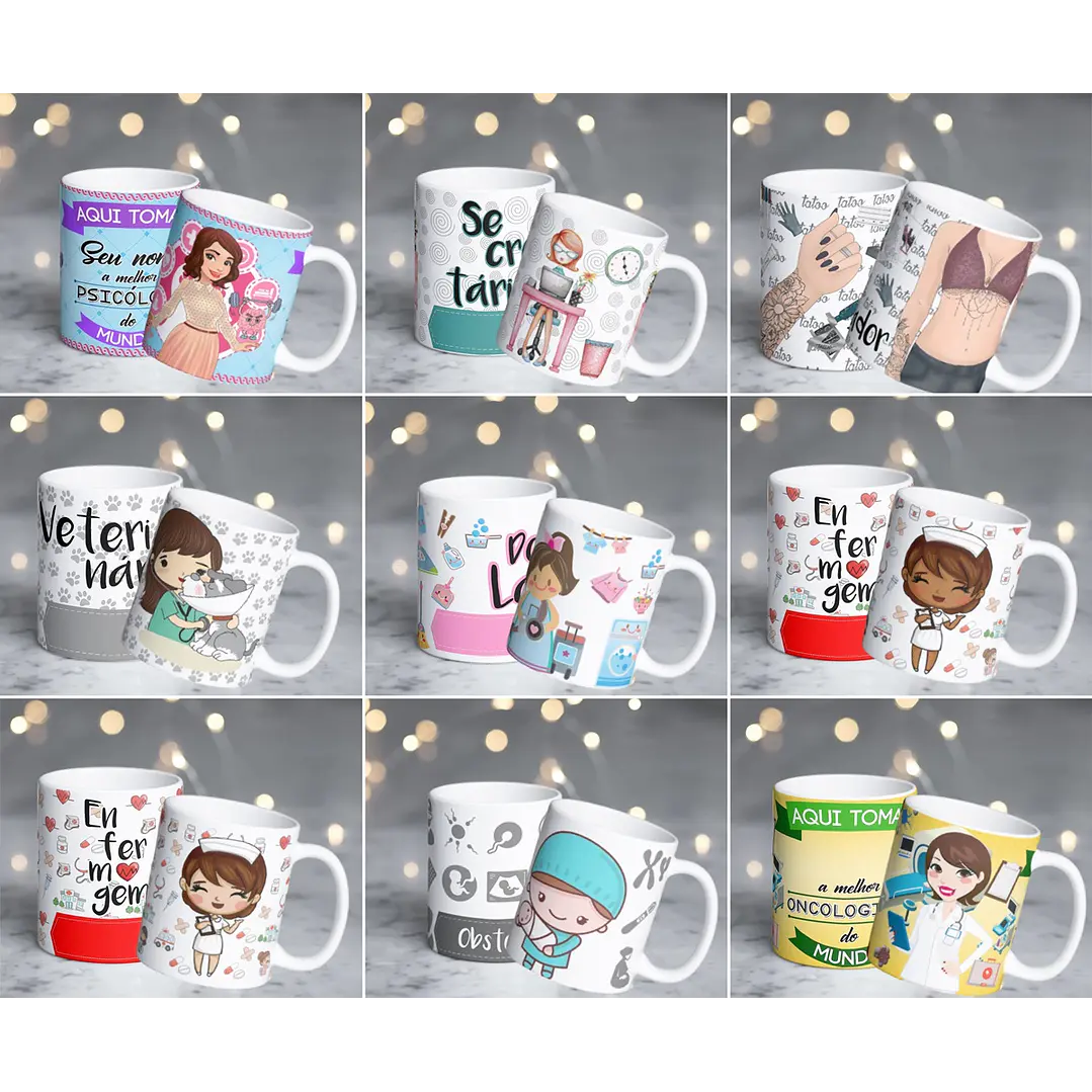 82 Artes para Caneca Profissões Editável em Corel Draw 3