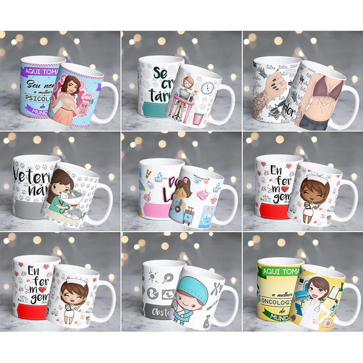 82 Artes para Caneca Profissões Editável em Corel Draw 3