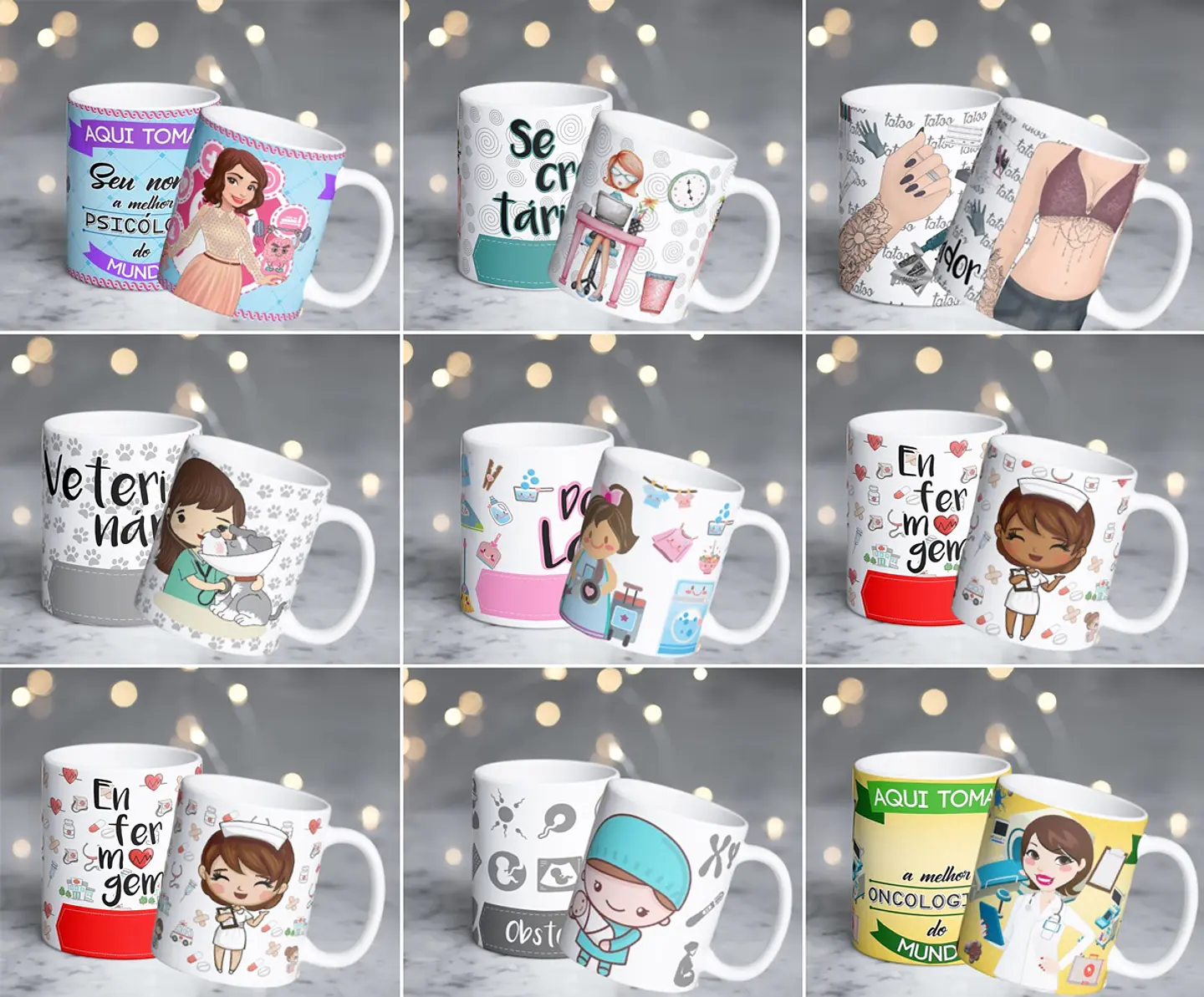 82 Artes para Caneca Profissões Editável em Corel Draw 3