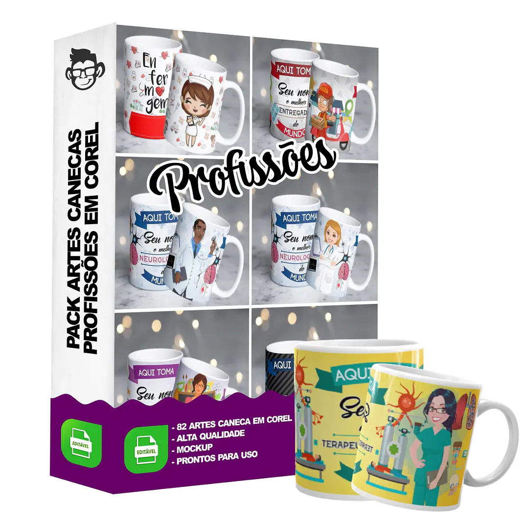 82 Artes para Caneca Profissões Editável em Corel Draw 4