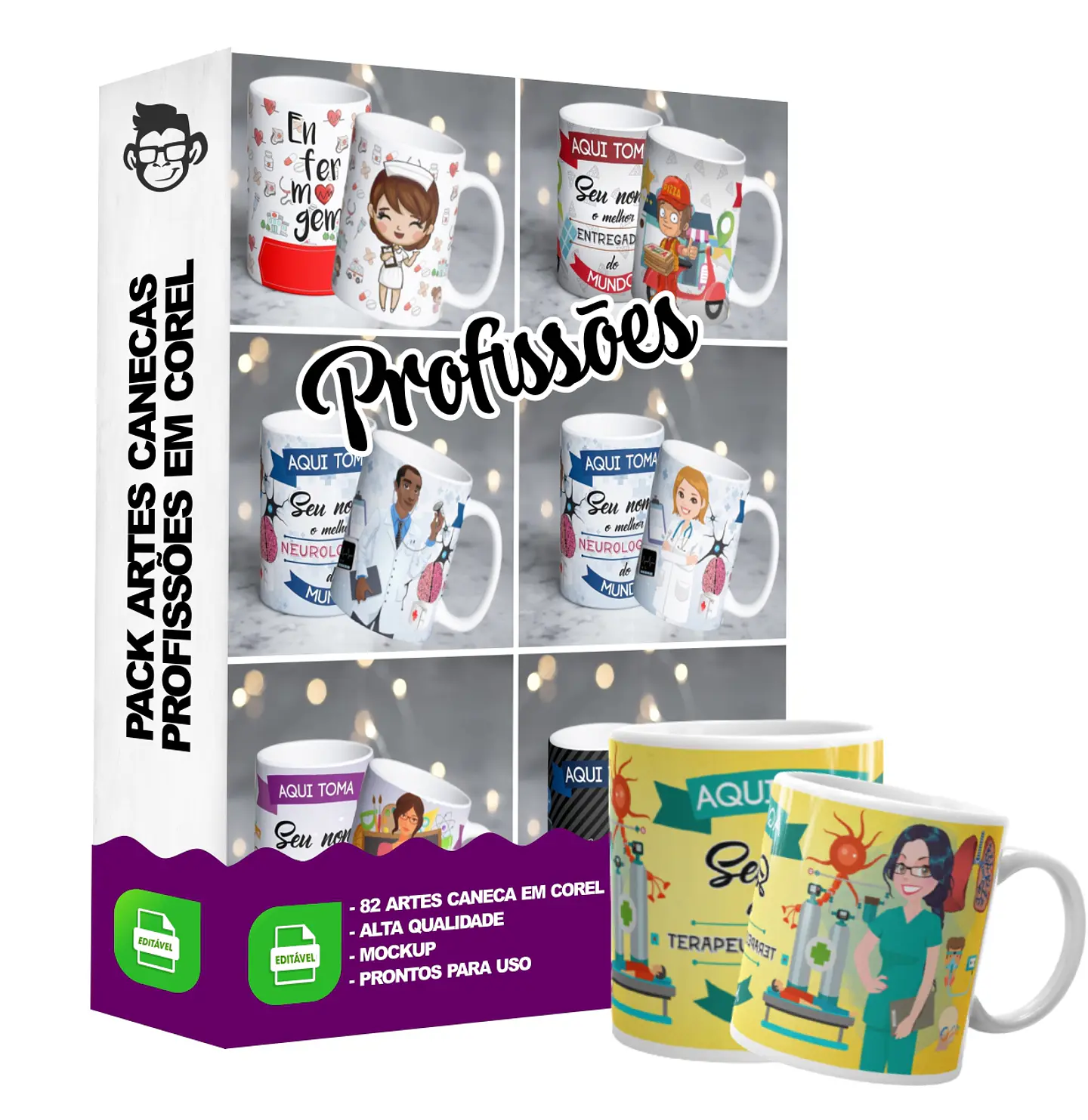 82 Artes para Caneca Profissões Editável em Corel Draw 4