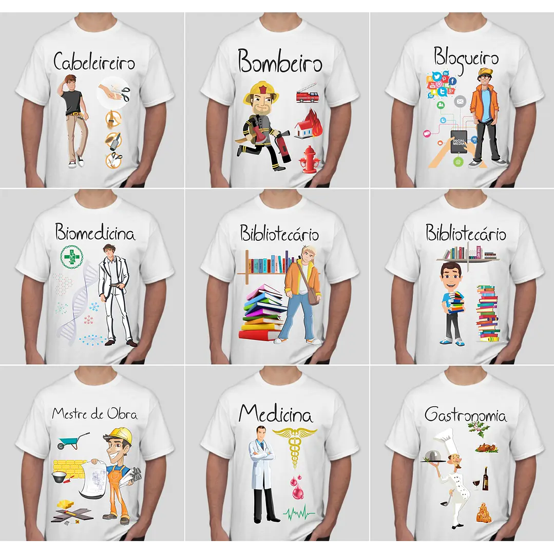 52 Artes para Camisa Profissões e Cursos Masculino Editável em Corel Draw 2