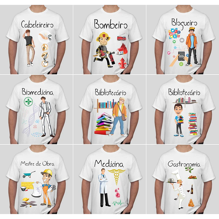 52 Artes para Camisa Profissões e Cursos Masculino Editável em Corel Draw 2