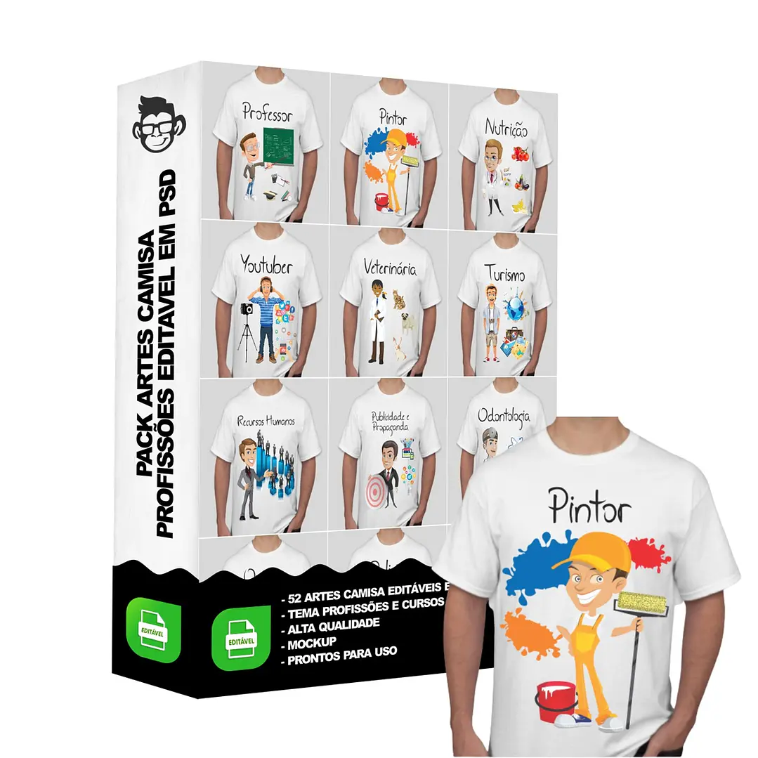 52 Artes para Camisa Profissões e Cursos Masculino Editável em Corel Draw 5