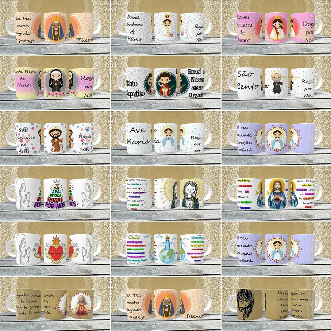 48 Artes para Caneca Santinhos Religão Editável em Corel Draw 1