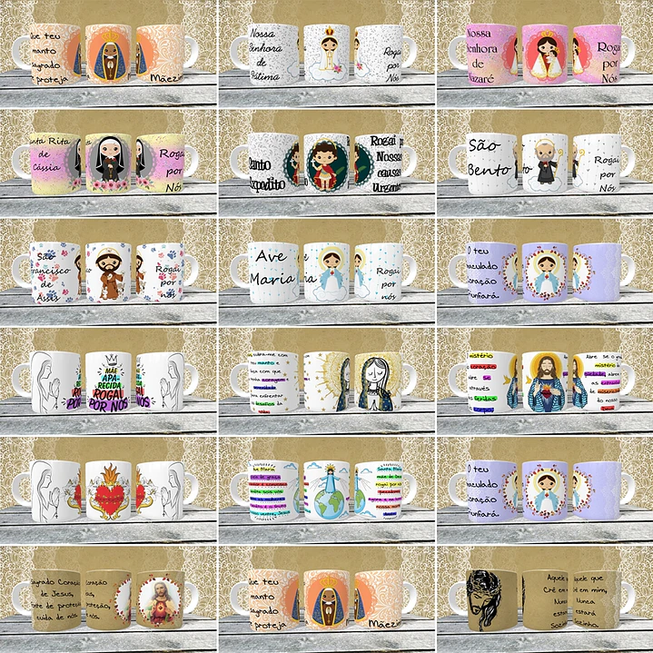 48 Artes para Caneca Santinhos Religão Editável em Corel Draw 1