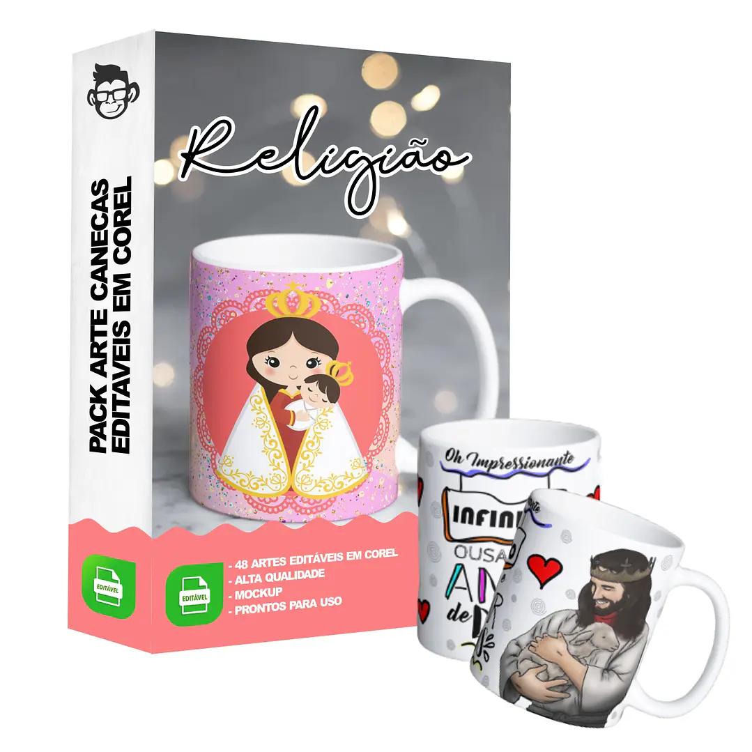 48 Artes para Caneca Santinhos Religão Editável em Corel Draw 2