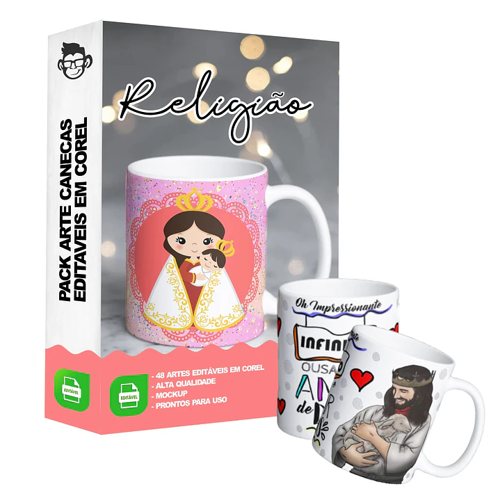 48 Artes para Caneca Santinhos Religão Editável em Corel Draw 2