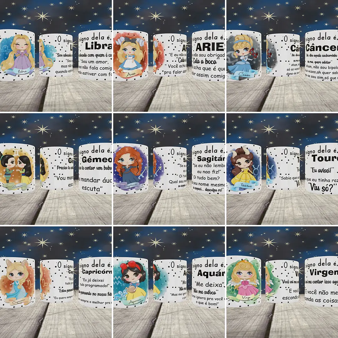24 Artes para Caneca Signos Editável em Corel Draw 1