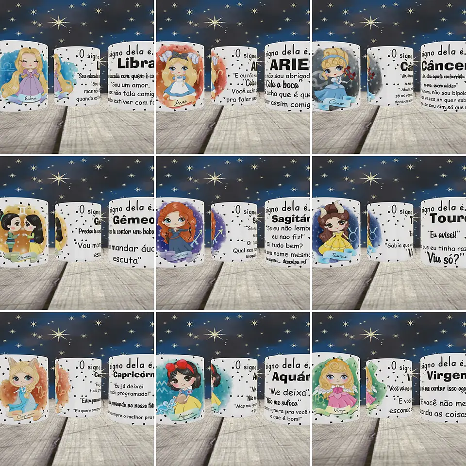 24 Artes para Caneca Signos Editável em Corel Draw 1