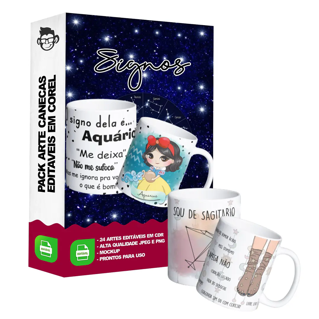 24 Artes para Caneca Signos Editável em Corel Draw 3