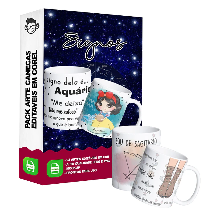 24 Artes para Caneca Signos Editável em Corel Draw 3