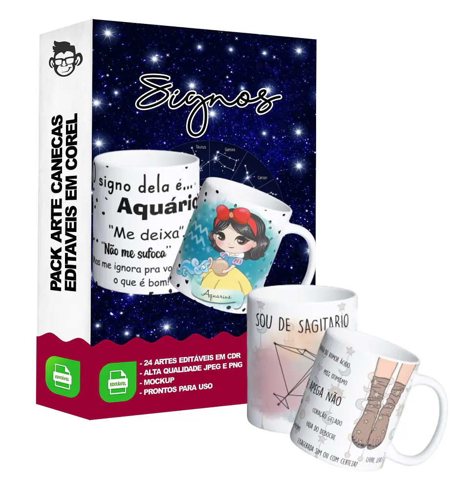 24 Artes para Caneca Signos Editável em Corel Draw 3