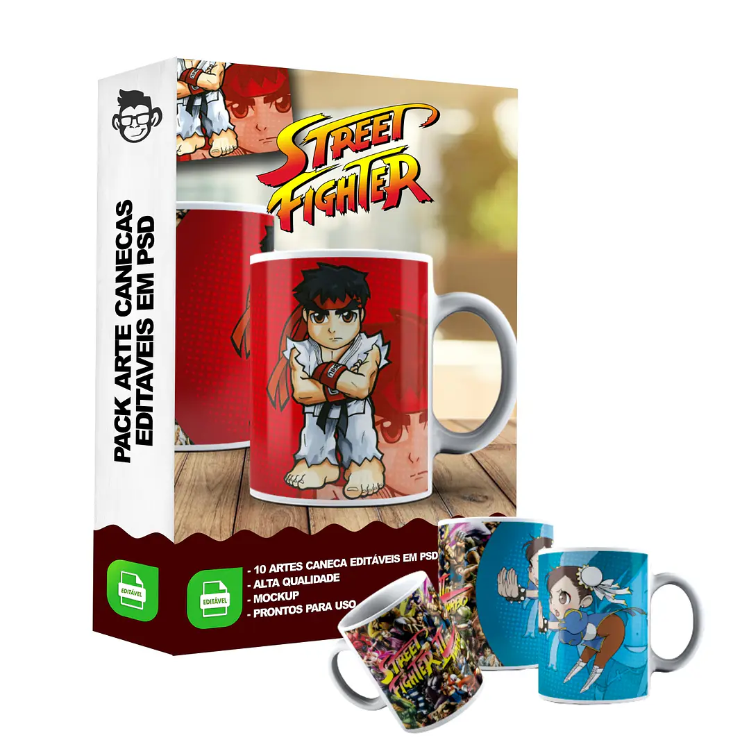 10 Artes Caneca Street Figther Editável em Photoshop 2